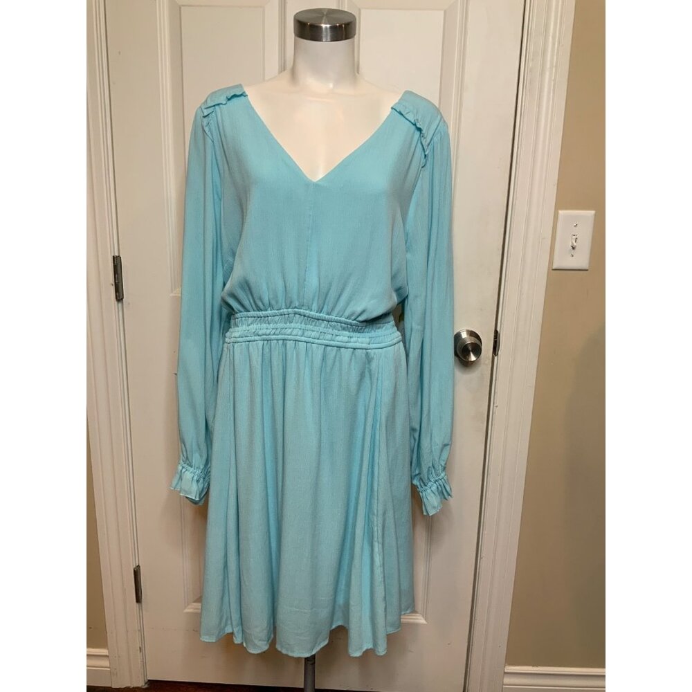 Torrid Light Blue V-Neck Long Sleeve Ruffled Dress, Size 3 | 3X
